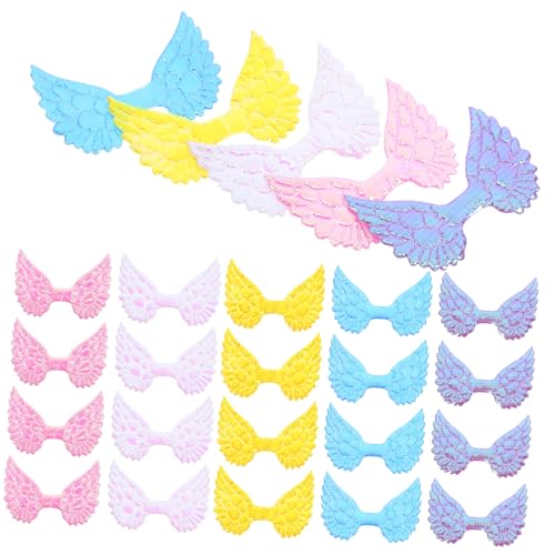 FRCOLOR 50 Stück Glitzer Engelsflügel Aufnäher Pailletten Flügel Applikation für DIY Kleidung Hüte Handwerk Kostüm Zubehör in Violett Gelb Hellblau von FRCOLOR