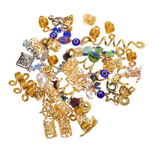 FRCOLOR 50stücke Ethnische Haar Accessoires Metall Locs Pin Twist Clip Boho Schmuck Frau Ring Charm Dread Dutt Mädchen Haar Krawatte Dekoration Spirale Schlange Perle Manschette von FRCOLOR
