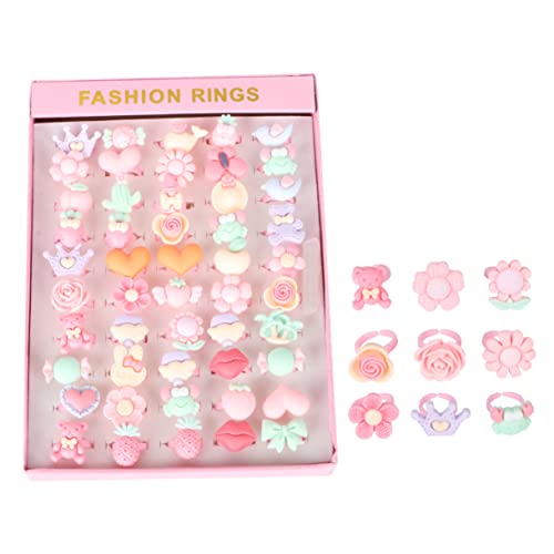 FRCOLOR 50stücke Verstellbare Kinderringe Bunte Cartoon-ringe Ringspielzeug Für Mädchen Und Junge Mädchen Sicher Und Langlebig von FRCOLOR