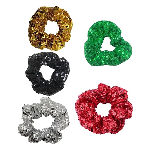 FRCOLOR 5St Haargummi mit weihnachtlichen Pailletten Bananen-Haarspangen Haarschleifen für Mädchen weihnachts haarreif haarband weihnachten Weihnachtshaargummi Pferdeschwanzhalter Stoff von FRCOLOR