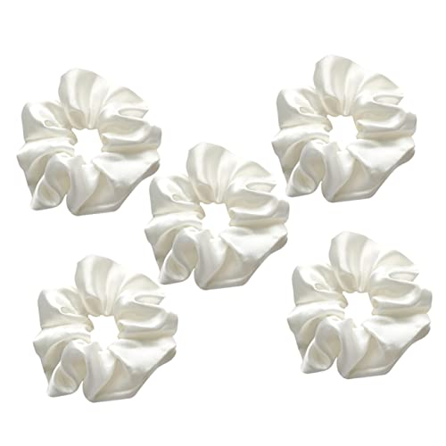 FRCOLOR 5st Elastische Haargummis Haarband Haarschmuck Pferdeschwanzhalter Haargummis Aus Satin Satin-haargummis Haargummis Für Frauen Haargummis Aus Seide Die Seide Weiß von FRCOLOR