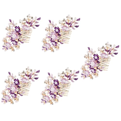 FRCOLOR 5st Haarpfropfen Braut Seite Haarteile Hochzeitsblumen-haarkamm Haarkämme Mit Perlenblumen Haarkamm-clip Hochzeit Blumenkämme Mädchen Haarnadel Violett Fräulein Stirnband Hanfu von FRCOLOR