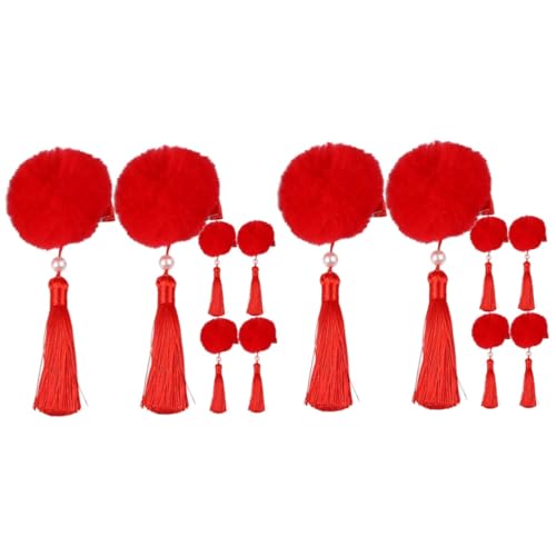FRCOLOR 6 Paar Quasten Haarball Haarspangen Mädchen Haarspangen Feenschmuck Für Mädchen Cosplay Haarnadel Haarspangen Babyklammern Für Haare Ästhetische Haar Accessoires Rotes von FRCOLOR