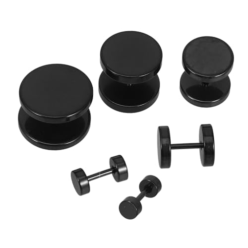 FRCOLOR 6 Paar Schwarze Tunnel Ohrstecker aus Titanstahl Punk Stil Ohrstecker Herren Damen Runde Fake Gauges Ohrschmuck Hautfreundlich Komfortabel Modisch von FRCOLOR