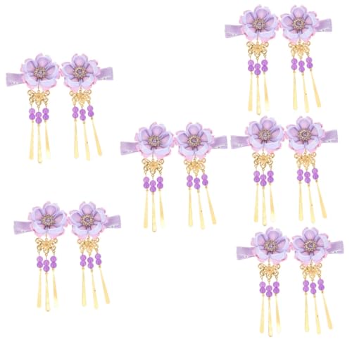 FRCOLOR 6 Paare Haarnadel Kanzashi-blumen-haarspange Funkelnde Haarspange Antike Glitzer Haarspange Süßer Japanischer Haarschmuck Bettwäsche Aus Baumwolle Violett Quaste Mädchen Ohrringe von FRCOLOR