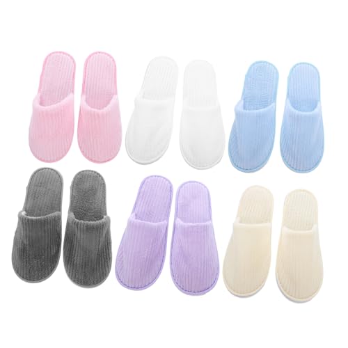 FRCOLOR 6paare Gästehausschuhe Aus Korallenfleece Waschbar Mit Geschlossener Zehenpartie Rutschfest Für Spa Und Reisen Flauschig Und Komfortabel von FRCOLOR