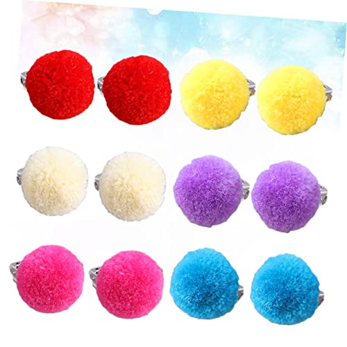 FRCOLOR 6 Paare Plüsch Ohrclips für Mädchen Nicht Durchbohrte Ohrclips Weiche Fellkugel Ohrringe Weiß Gelb Rot und Modisch von FRCOLOR