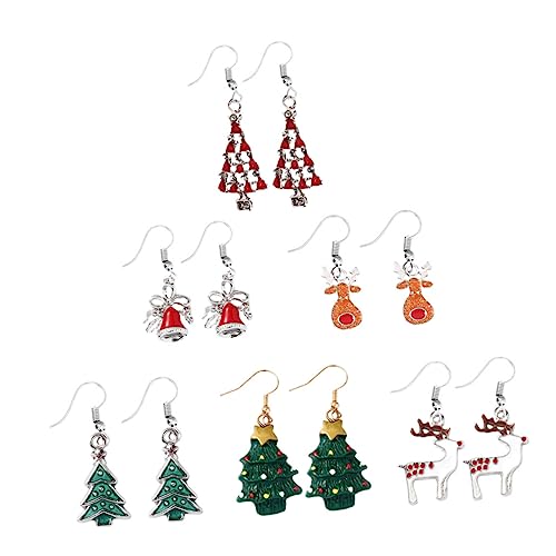 FRCOLOR 6 Paare Weihnachts Ohrringe Kreative Weihnachtsbaum Schneeflocke Glocke und Weihnachtsbaum Anhänger Leichtes Legierungsmaterial Festlicher Schmuck für Damen Stilvolle Dangle von FRCOLOR