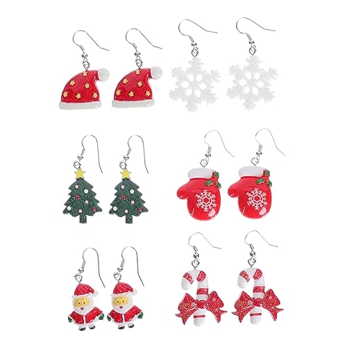 FRCOLOR 6 Paare Weihnachts Ohrringe Resin Ohrstecker Weihnachtsbaum Schneeflocke Santa Festliche Ohrschmuck Damen Party Accessoires Hautfreundlich von FRCOLOR