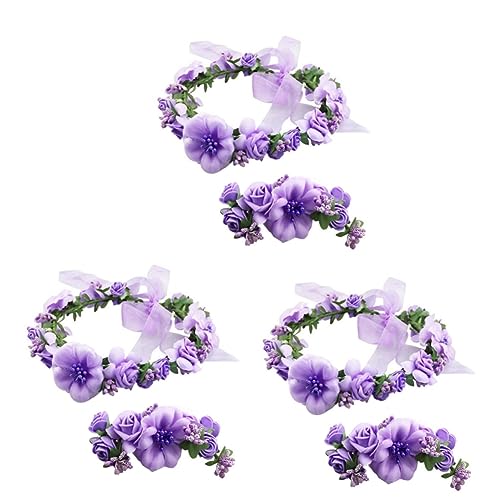 FRCOLOR 6 Stk florales Stirnband Tragbarer Make-up-Pinselhalter uhrenarmbänder Tiara Hochzeitsarmband Hochzeit Haarband Hochzeitskleid Kopfbedeckung einstellen Kranz Fräulein Violett von FRCOLOR