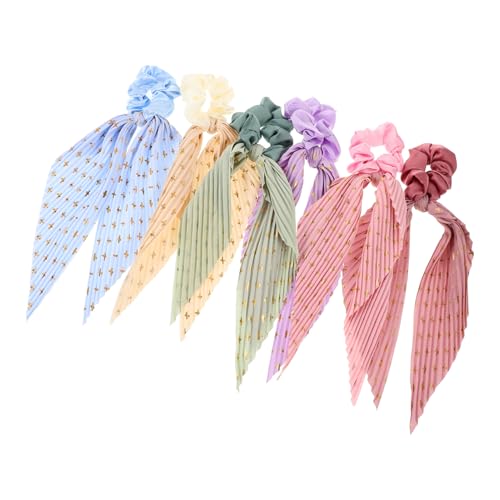 FRCOLOR 6stücke Elastische Haargummis Pferdeschwanzhalter Für Damen Haarschal Groß Dehnbar Accessoire Stoff Elastisch Band Halter Pferdeschwanz Ersatz Schleife Ring Haargummi Haargummiband von FRCOLOR