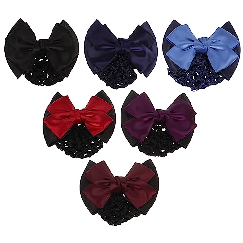 FRCOLOR 6stücke Teiliges Professioneller Haarspangen Für Damen Elastische Haarklammern Mit Schleifen-design Netz-material Für Büro Partys Oder Rot Blau Weinrot Dunkelpurpur Hellblau von FRCOLOR