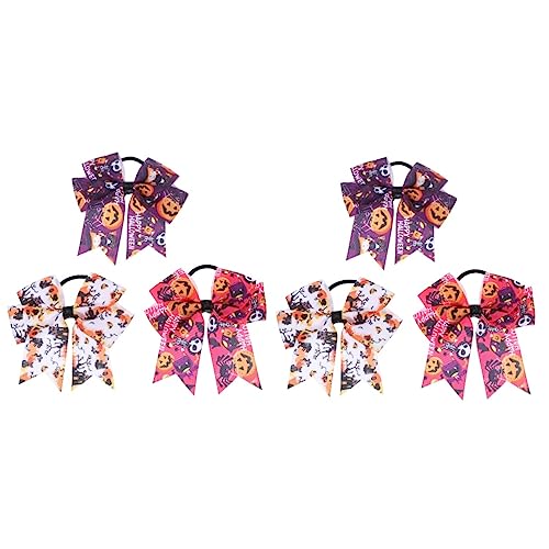 FRCOLOR 6 Stk Halloween-haargummi Haargummis Für Schals Halloween-jubelbögen Cheer Bows Für Cheerleader Halloween-pferdeschwanz-bögen Halloween-bögen Für Mädchen Ring Schleife Kürbis Frau von FRCOLOR