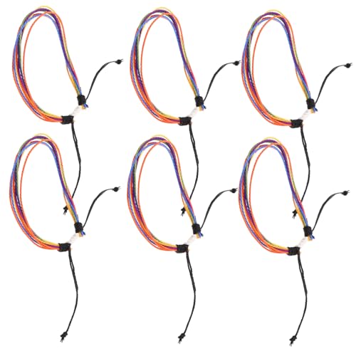 FRCOLOR 6 Stück Handgefertigte Bunte Wachs Schnur Armbänder für Damen und Mädchen Anpassbare Boho Fußkettchen für Sommerpartys und Freizeit von FRCOLOR
