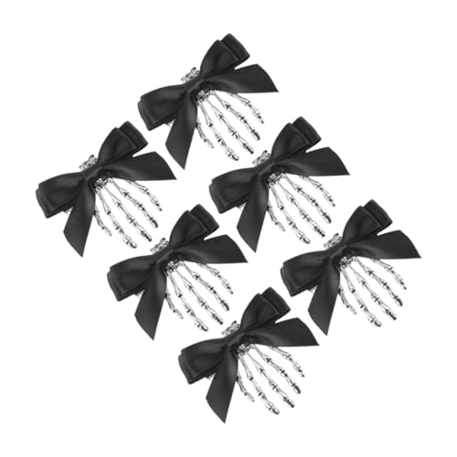 FRCOLOR 6 Stück Teiliges Halloween Skelett Hand Haarspangen mit Schwarzer Schleife Teufels Kralle Haarclips Sicherer Halt Komfortabel Vielseitig für Damen und Mädchen Halloween Kostüm von FRCOLOR