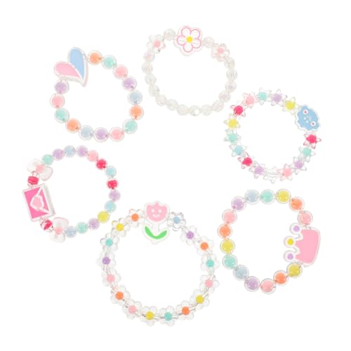 FRCOLOR 6 Stück Teiliges Perlenarmband für Elastische Armbänder mit Krone Herz Blumen und Wolke Niedliche Schmuckstücke für Mädchen für Kleine von FRCOLOR