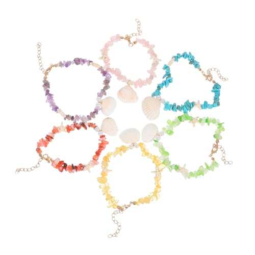FRCOLOR 6 Stück Verstellbare Boho Fußkettchen mit Naturstein Muschel Perlen Handmade Strand Schmuck für Damen Leicht und Robust für Urlaub Surfen und Alltag von FRCOLOR