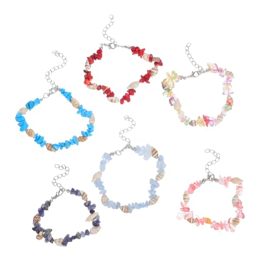FRCOLOR 6 Stück Verstellbare Muschelarmbänder für Damen Boho Surfer Armband mit Natürlichen Spiral-muschelanhängern und Natürlichen Kieselsteinen Langlebiger Strand-schmuck für Sommer und von FRCOLOR