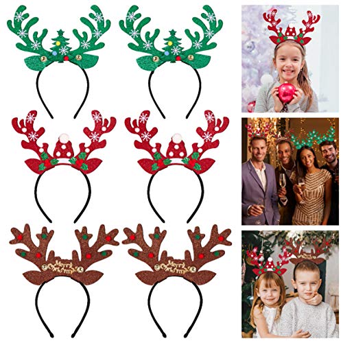 FRCOLOR 6PCS Weihnachts Rentiergeweih Stirnband Weihnachtskopfbedeckung Haarreifen zum Weihnachtskostüm Party Dekoration Weihnachtsfeier liefert Geschenke von FRCOLOR