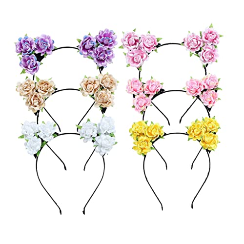 FRCOLOR 6stücke Teiliges Katzenohren Haarreif Mit Blumen Cosplay Zubehör Für Halloween Weihnachten Und Partys Bezaubernde Kopfbedeckung Für Damen Und Mädchen von FRCOLOR