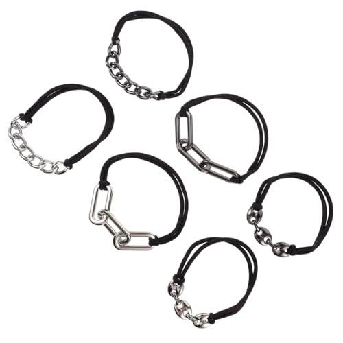 FRCOLOR Elastische Haarbänder 6 Stück Kette für Dehnbare Haargummis für Mädchen Pferdeschwanzhalter Festival Haarschmuck in Leuchtenden Farben Gummiband mit Metalllegierung von FRCOLOR