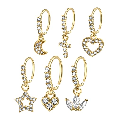 FRCOLOR 6stücke Nasenmanschetten Mit Strass Mond Sterne Nasenringe Für Frauen Nasenclips Schmuck Rostfrei Angenehm Zu Tragen von FRCOLOR