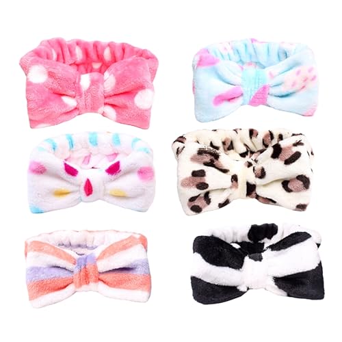 FRCOLOR 6er Set Haarbänder Im Schleifen Design Elastische Make up Stirnbänder Für Gesichtswäsche Weiche Haarreifen Für Damen Und ädchen von FRCOLOR