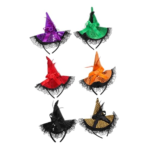 FRCOLOR 6stücke Teiliges Halloween Hexen-haarreif Federn Und Glitzer Cosplay Kopfschmuck Für Party Karneval in Schwarz Rot Grün Gold Purpur Und Orange von FRCOLOR