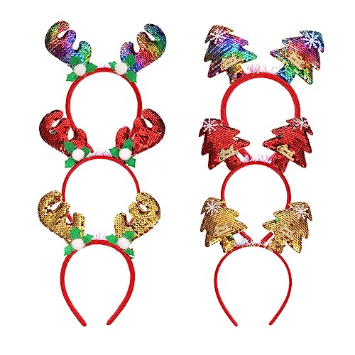FRCOLOR 6stücke Weihnachts-sequin-haarreifen Mit Rentiergeweih Und Weihnachtsbaum Funkelnde Haarbänder Für Partys Und Festliche Anlässe Accessoire Für Erwachsene von FRCOLOR
