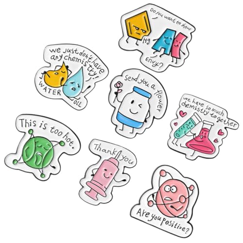 FRCOLOR 7 Stck Teiliges Metall Broschen Chemie Labor Cartoon Anstecknadeln für Kleidung Ästhetische Pins für Damen und Herren Stabile Befestigung für Alltag und Besondere Anlässe von FRCOLOR