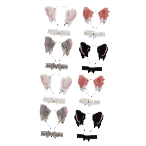 FRCOLOR 8 Sätze Stirnband mit Katzenohren Abschlussball Requisiten verstellbares Kopfband Schmuck Halsketten Katzenohr-Glöckchen-Stirnband Party-Kopfbedeckungen für Frauen Halloween-Ohren von FRCOLOR