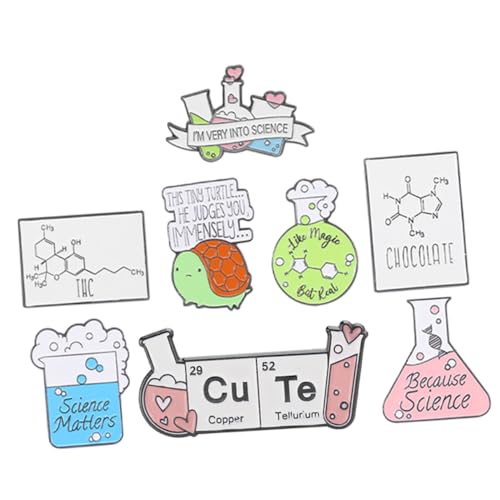 FRCOLOR 8 Stück Teiliges Wissenschaftliche Laborbroschen aus Emaille Lustige Anstecknadeln mit Chemischen Motiven Modische Kleidung Accessoires für Frauen für Rucksäcke Kleidung und Hüte von FRCOLOR