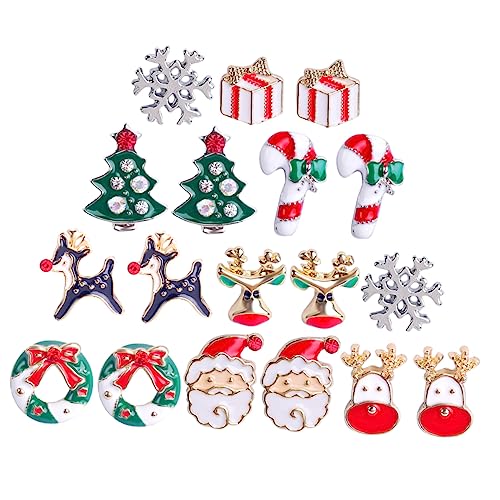 FRCOLOR 9 Paare Teiliges Weihnachts Ohrring Robustem Legierungsmetall Ohrstecker in Zufälligen Designs Festliche Ohrdekoration für Partys Hochzeiten und Alltag Vielseitig Einsetzbar von FRCOLOR