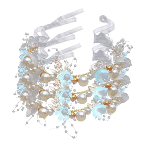 FRCOLOR Kopfschmuck Perlen Kinder 9 Stück Haarschmuck Für Frauen Hochzeit Braut Kopfschmuck Mädchen Stirnband Haarschmuck Mit Blumengirlanden Braut Accessoires Hochzeitsgirlande Blauer Kupferdraht von FRCOLOR