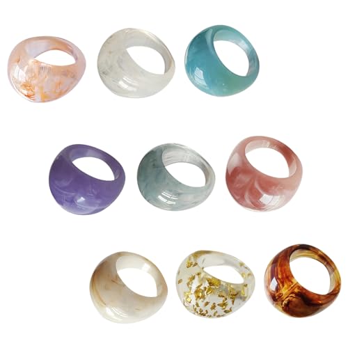 FRCOLOR 9 Stück Teiliges Acrylharz Bunte Farbverlauf Ringe Damen Modisch Langlebig Vielseitig Schmuck Passend zu JEDEN Outfits von FRCOLOR