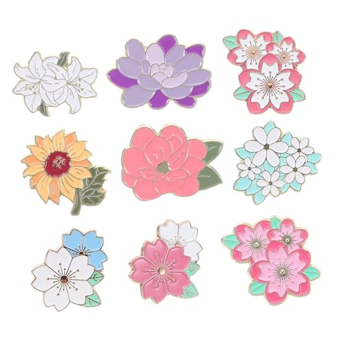 FRCOLOR 9 Stück Teiliges Metall Emaille Anstecknadeln mit Blumenmotiv Kreative Broschen mit Sicherem Verschluss Pins für Damenkleidung Rucksäcke DIY Jacken Kawaii Geschenkidee von FRCOLOR