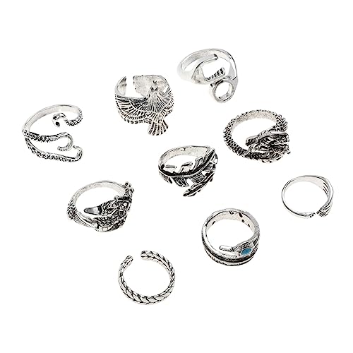 FRCOLOR 9 Stück Teiliges Verstellbare Tierringe aus Legierung Vintage Pfauen Design Offener Finger Schmuck für Damen und Herren Fingerringe für Alltag und Besondere Anlässe von FRCOLOR
