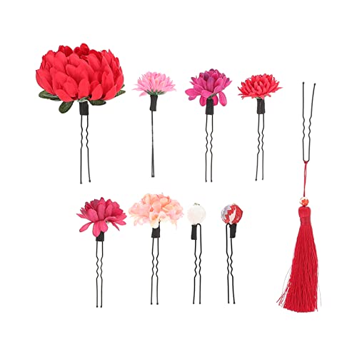 FRCOLOR 9st Kimono-kopfbedeckung Haarspangen Für Frauen Große Haarspangen Clips Für Dickes Haar Haarnadel Lesezeichen Haarzubehör Lüfter Hochzeitshaarklammern Dutthaar Legierungsplatte Rot von FRCOLOR