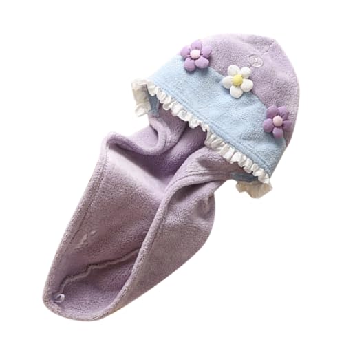 FRCOLOR Absorbierende Haartrockenkappe Für Damen Schnelltrocknendes Weiches Fleece-material Mit Verstellbarem Gummiband Und Niedlichem Blumenmuster Für Reisen Und Täglichen Gebrauch von FRCOLOR