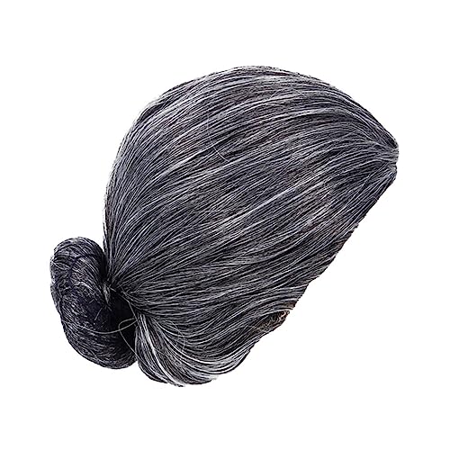FRCOLOR Alte Damen Perücke Dunkelgrau und Halloween Cosplay Langlebige Faser Realistischer Dutt Stil Wiederverwendbar für Erwachsene und Geeignet von FRCOLOR