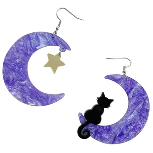 FRCOLOR Asymmetrische Ohrringe Teen Mädchen Mond Katze Design Leichter Ohrhänger Modischer Schmuck Geschenk für Frauen und Jugendliche zu Party Valentinstag Weihnachten von FRCOLOR