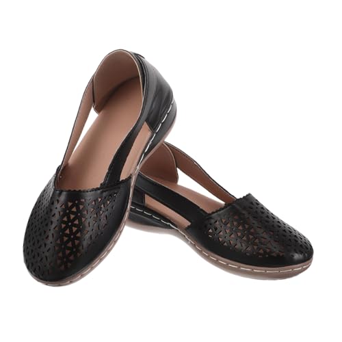 FRCOLOR Atmungsaktive Damen Sandalen mit Keilabsatz Geschlossener Zehenpartie Minimalistisches Design Luftige Hohlraum Details für Sommer Komfortabel und Schwarz von FRCOLOR