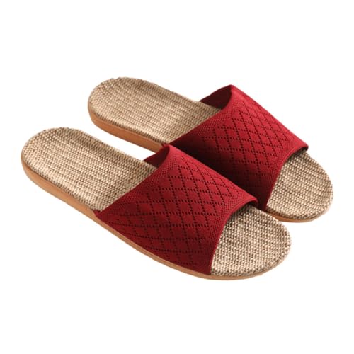FRCOLOR Atmungsaktive Leichte Leinen Hausschuhe Damen Frühling Sommer Rutschfeste Flexible Indoor Slippers in Schlichtem Design Komfortabel und Geruchsfrei Rot von FRCOLOR