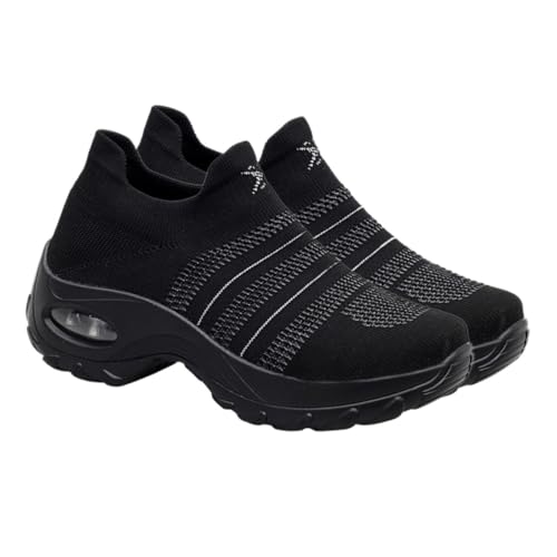 FRCOLOR Atmungsaktive Mesh Sportschuhe Damen mit Dicker Sohle Flexible Lauf Freizeitschuhe Bequeme Stabile Fersenkonstruktion für Täglichen Spaziergang und Sport Schwarz von FRCOLOR