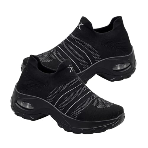 FRCOLOR Atmungsaktive Mesh Sportsneaker Damen mit Dicker Sohle rutschfest Leicht Komfortabel für Sommer und Lange Spaziergänge Stabile Ferse Schnelltrocknend Schwarz von FRCOLOR