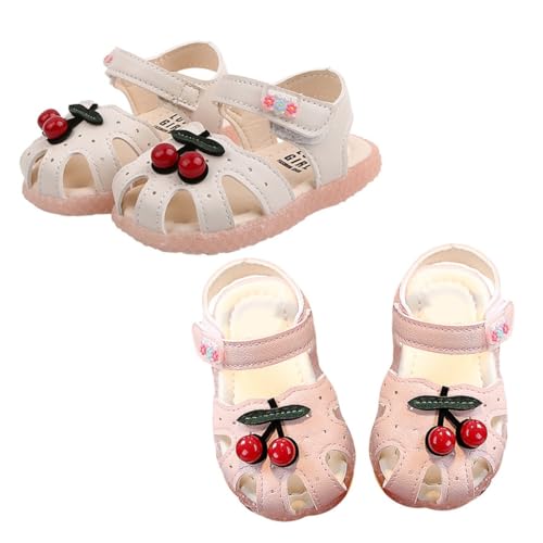 FRCOLOR Atmungsaktive Sandalen mit Weichem Boden und Niedlichem Kirschmuster Strapazierfähig Verformungsfrei Bequeme Sommerschuhe für Mädchen Rosa von FRCOLOR