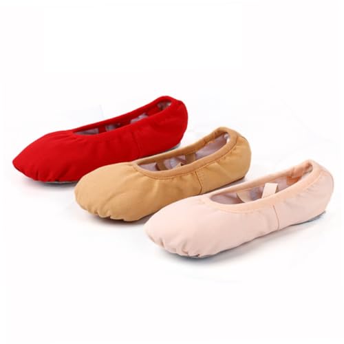 FRCOLOR Ballettschuhe Damen Rote Weiche Stoffsohle Anti rutsch Yoga Tanzschläppchen Elastisches Band Leichte Ballettschuhe für Ballett Modern Dance Jazz Volkstanz von FRCOLOR