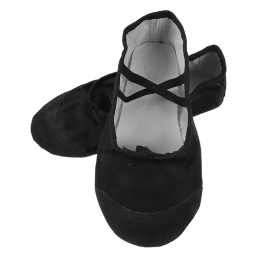 FRCOLOR Ballettschuhe aus Atmungsaktivem Canvas mit Geteilten Ledersohlen Elastischen Riemen und Verstellbarem Kordelzug Leichte Tanzschläppchen für Yoga Ballett und Tanz in Schwarz von FRCOLOR