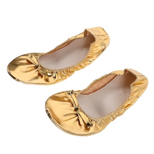 FRCOLOR Ballettschuhe für Frauen Weiche Split Sohle Elastische Stoßdämpfende Tanzschuhe Vielseitig für Bauchtanz Ballett und Yoga Goldene Weiche Tanzslipper von FRCOLOR
