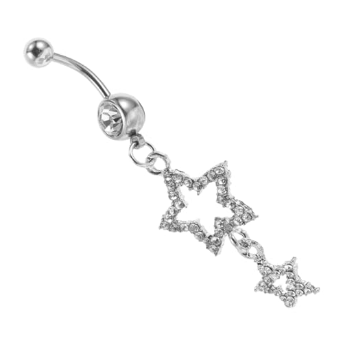 FRCOLOR Bauchnabelpiercing Ring mit Funkelndem Stern Anhänger und Glänzenden Strasssteinen Chirurgenstahl Bauchnabel Schmuck für Frauen und Mädchen Eleganter Körperschmuck für Jeden von FRCOLOR